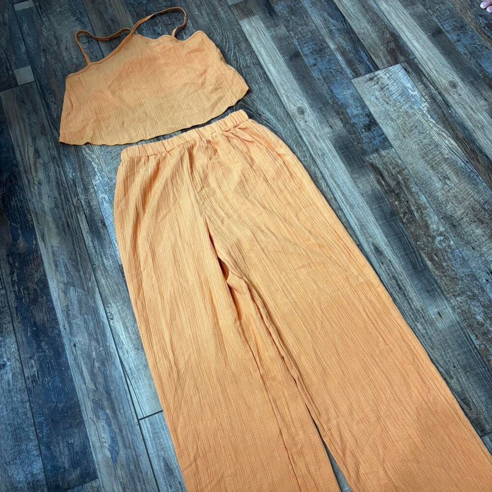 SHEIN 2 Piece Set Co Ord Vacation Beach Strappy Women's Small Orange Jumpsuit
